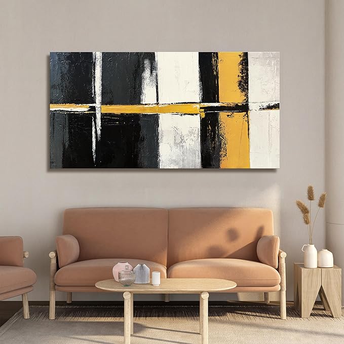 Canvas Wall Art Decor Wall Art Pictures for Living Room Abstract Art Work Black and White Wall Art Decor Modern Black Yellow Abstract Wall Art Prints For Bedroom Office Kitchen Home Wall Decor 20"x40"