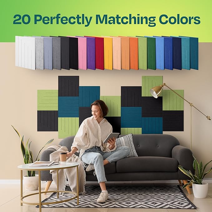 Acoustic Panels 12-Pack Soundproof Wall Panels 12"x12"x0.4" Decorative Sound Dampening for Your Home, Office, Studio, Bedroom & More with Unique LineWave Carving [Deep Black]