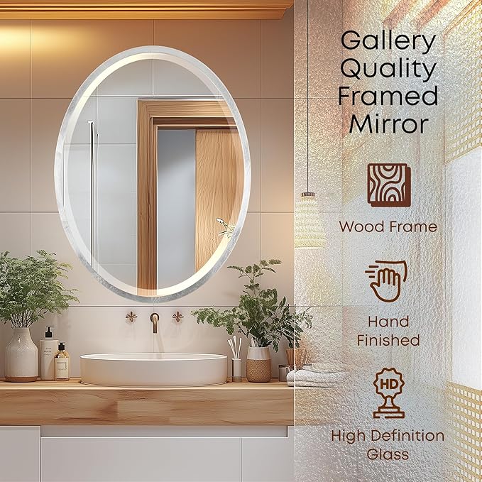 OVALCREST - Oval Wooden Beveled Wall Mirror for Home Decor, Bathroom, Vanity, Bedroom, Living Room, Hallway - London Style (Silver Leaf with Brown Antique) 31.1 x 25.1