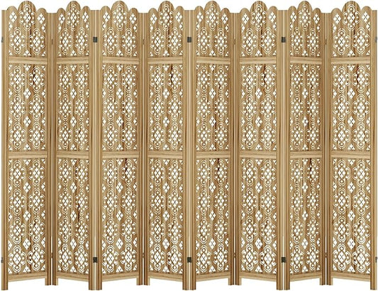 Casaphoria 8 Panels Room Divider, Folding Screen Room Divider with Copper Coin Pattern for Home Office, Restaurant and Bedroom, Paulownia Wood, 127" W x 67" H (Natural)
