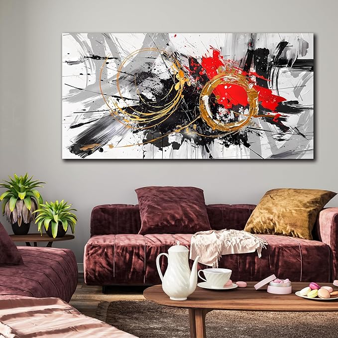 CIRABKY Large Abstract Wall Art Black and White Canvas Wall Art Living Room Art Wall Decor Bedroom Office Prints Pictures Size 24" x 48"