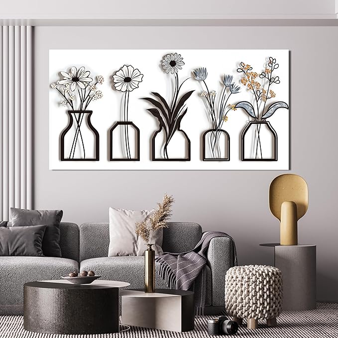 Canvas Wall Art Decor Modern Black and White Wall Art Decoratiions Abstract White Flower Wall Art Prints Minimalist Art Work for Wall Decor Pictures for Living Room Home Office Decor 24" X 48"