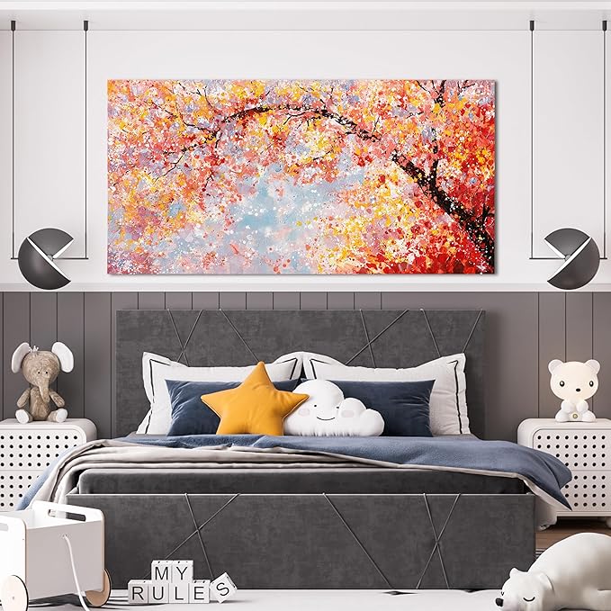 Canvas Wall Art Decor Canvas Modern Art Wall Decor Tree of Life Wall Art for Living Room Colorful Wall Art Decor Tree Flower Wall Art Prints Art Work for Room Home Office Wall Decor 24" X 48"