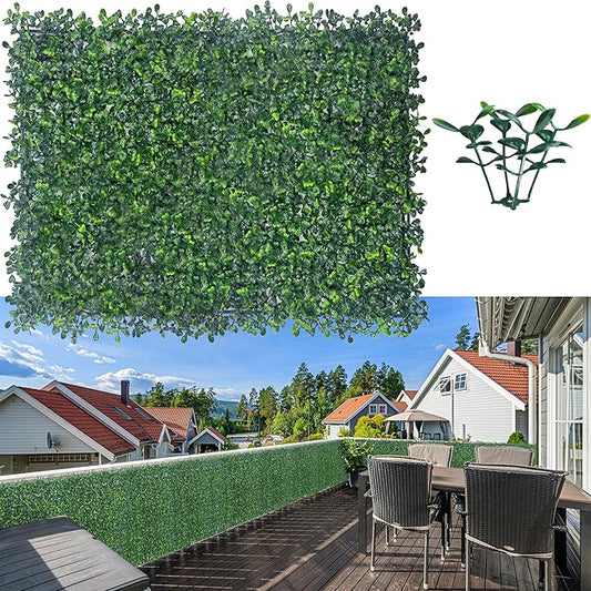 Artificial Boxwood Hedge Wall Panels, 24 X 16 in 12P UV-Anti Faux Greenery Vine Grass Wall Backdrop for Indoor Outdoor Green Plant Wall Decor & Ivy Fence Covering Privacy