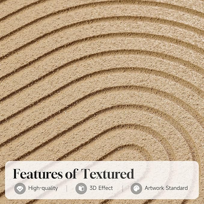 Large 3D Textured Framed Boho Neutral Abstract Wall Art for Living Room, 3 Piece Modern Artwork for Walls, Minimalist Beige Brown Tan Geometric Paintings for Hallway, Stair, Office Wall Decor 24x36 In