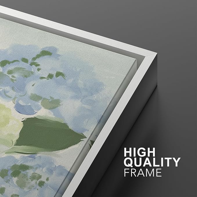 MUDECOR Framed Wall Art Print Set Blue Hydrangea Floral Botanical with Green Leaves Illustrations Modern Art Boho Decorative Colorful Chic for Living Room, Bedroom, Office - 16"x24"x3 White