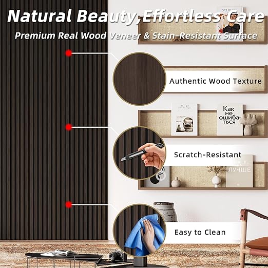 Casaphoria Acoustic Wall Panels, 2 PCS 47.2"x23.6", 3D Soundproof Wall Panels, Wood Slat Wall Panels for Home Office & Accent Walls, Walnut