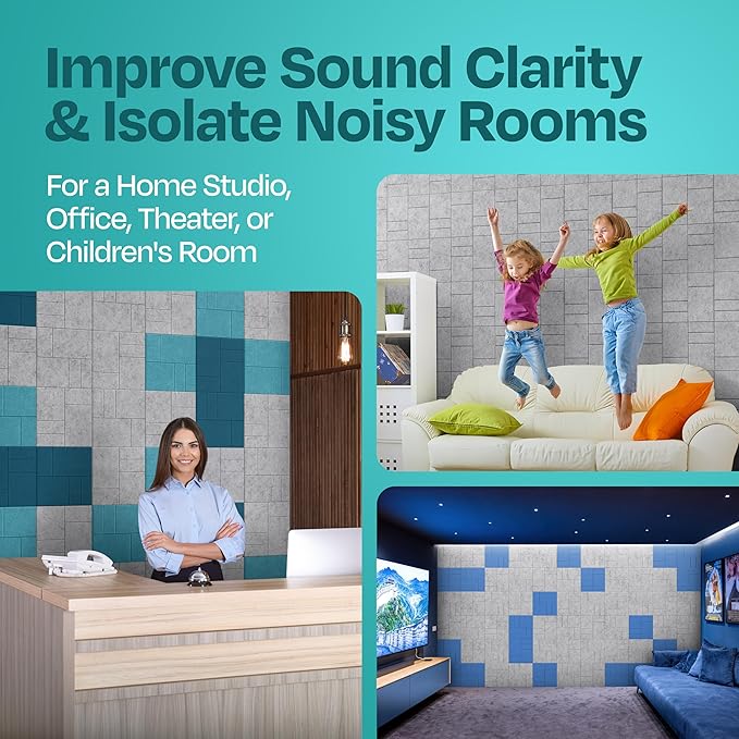 Acoustic Panels 12-Pack Soundproof Wall Panels 12"x12"x0.4" Decorative Sound Dampening for Your Home, Office, Studio, Bedroom & More with Unique GridFrame Carving [Smoky White]