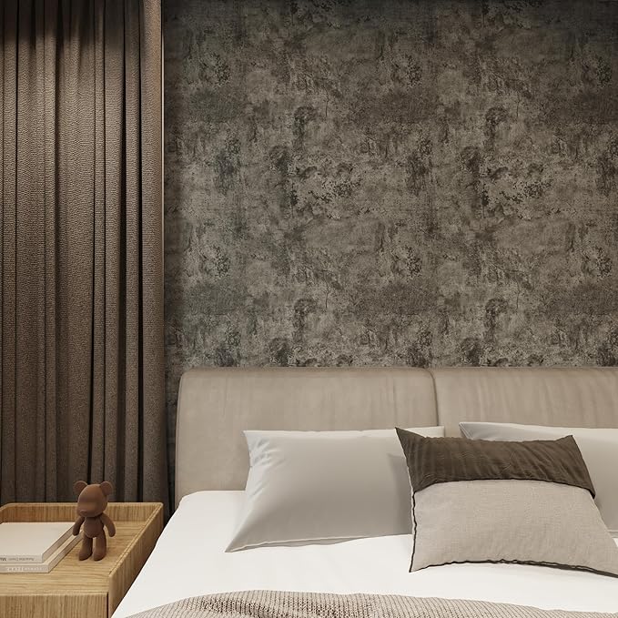 JSEVEM 31"×354" Extra Wide Thick Light Brown Grey Concrete Wallpaper Peel and Stick Industrial Brown Gray Concrete Cement Contact Paper Vinyl Adhesive Stickers for Bedroom Bathroom Office Room Walls