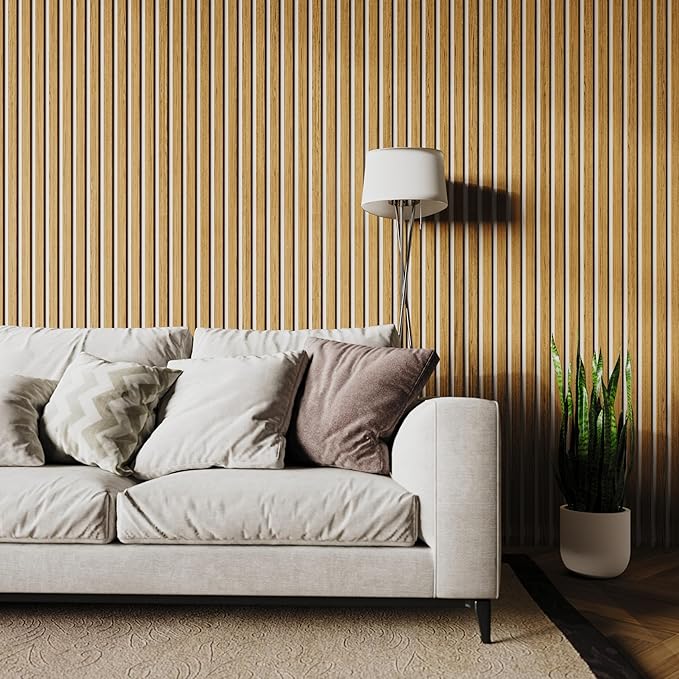 94" x 12.6" 3D Acoustic Slat Wood Wall Panels | Modern Sound-Dampening & Eco-Friendly Design (2-Piece Set) (Honey Walnut)