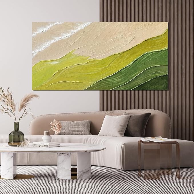 Abstract Wall Art Canvas Art Wall Decor Modern Green Wall Art Prints Chromatic Waves Large Minimalist Wall Art Decor Picture for Living Room Large Artwork for Walls Bederoom Office Decor 24"X48"
