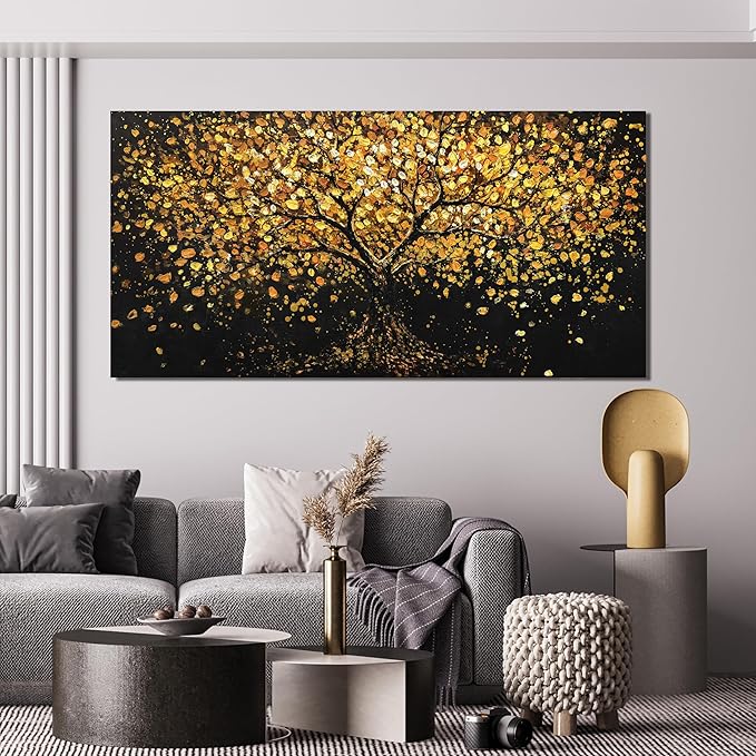 Canvas Wall Art Decor Wall Art Pictures for Living Room Canvas Modern Art Wall Decor Black and Yellow Wall Art Decor Tree of Life Wall Art Prints Art Work for Home Office Kitchen Wall Decor 24"X48"