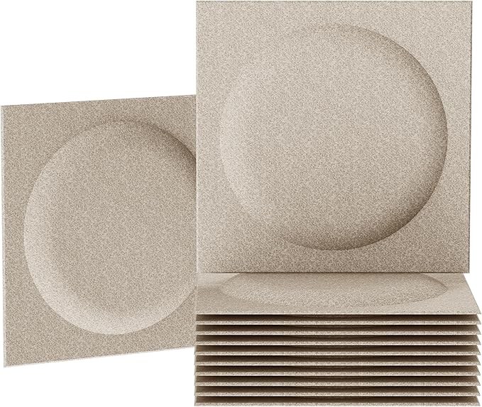 Acoustical 3D Wall Panels, 12 Pack 12''x12'' Circle Art Acoustic Panels for Interior Wall Decor, Decorative Acoustic Panels, Acoustic Wall Panels, Sound Absorbing Wall 3D Art (Camel)
