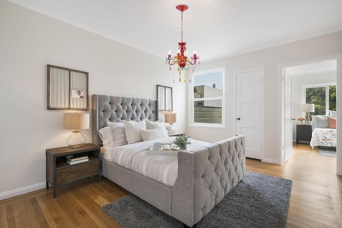 LaLuLa Mini Crystal Chandelier Lighting Colorful Chandeliers Small 4 Light Chandelier with Multicolor Acrylic Crystals Pendant Light Fixtures