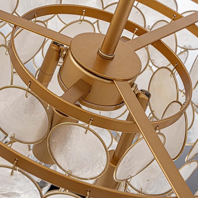 4-Lights Capiz Shell Chandelier, Coastal Design Pendant Light Fixture, for Kitchen, Dining Room, Bedroom, Gold Finish, D16.5 * H20~50 Inch Adjustable Height
