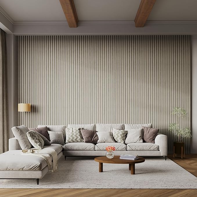 94" x 12.6" 3D Acoustic Slat Wood Wall Panels | Modern Sound-Dampening & Eco-Friendly Design (2-Piece Set) (Sandstone Oak)