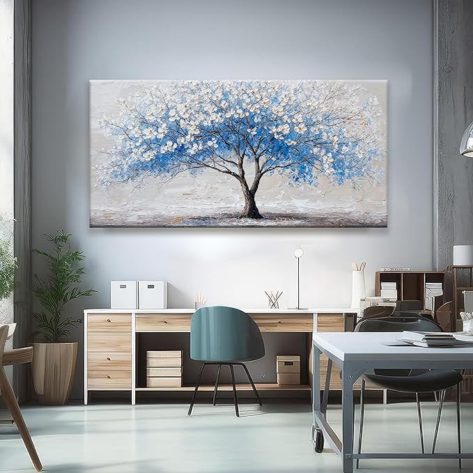 Large Wall Art For Living Room Blue Tree Of Life Modern Wall Artwork Prints Canvas Art Wall Decor Painting Blue Tree Pictures Abstract Wall Decor For Home Bedroom Office Ready To Hang 29"×58"