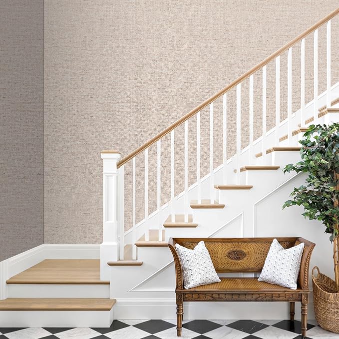 15.75"x393.7" Beige Wallpaper Peel and Stick Removable Grasscloth Textured Wall Paper Self Adhesive Cabinets Drawers Bookshelves Contact Paper Thickened Waterproof Shelf Vinyl Roll