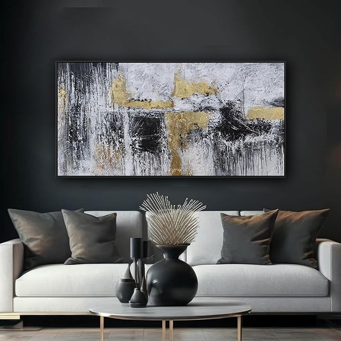 Abstract Wall Art Small Size Black And Gold Modern Minimalist Artwork Framed Home Artwork Decor Modern Minimalist Canvas Painting Living Room Decor For Bedroom Office Wall Decor 20"X40"