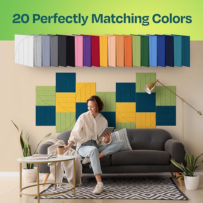 Acoustic Panels 12-Pack Soundproof Wall Panels 12"x12"x0.4" Decorative Sound Dampening for Your Home, Office, Studio, Bedroom & More with Unique ModuArc Carving [Ocean Turquoise]