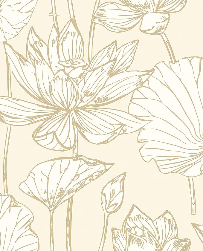 NextWall Lotus Floral Peel and Stick Wallpaper (Metallic Gold & Cream)