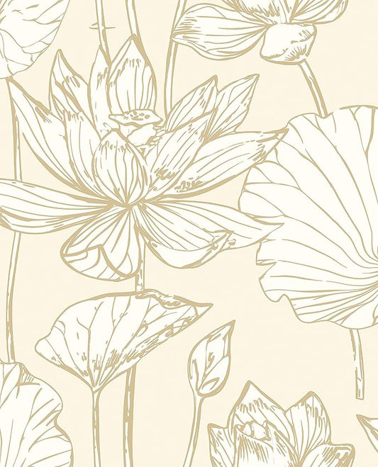 NextWall Lotus Floral Peel and Stick Wallpaper (Metallic Gold & Cream)