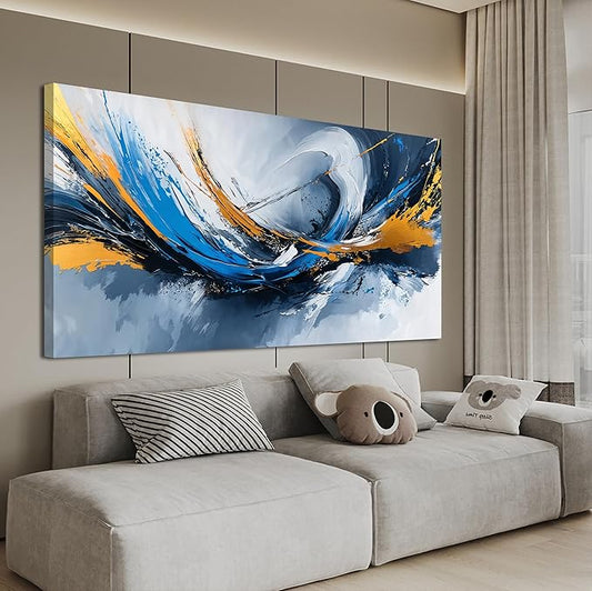 Canvas Wall Art Decor Modern Abstract Aesthetics Wall Art For Living Room Decor Gold And Blue Abstract Art Wall Decorations Artwork For Walls Canvas Prints For Bedroom Office Wall Decor 20×40 Inch