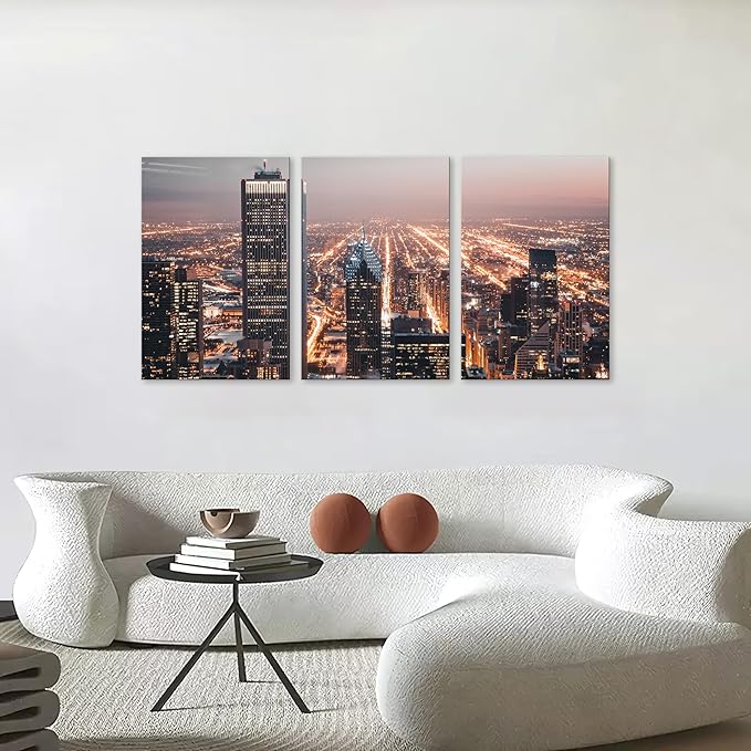 NAN Wind Modern Office Decor Chicago City Center Skyline Canvas Prints Chicago Skyline Canvas Art Cityscape Wall Decorations Blue Wall Decor for Living Room Pictures for Bedroom Decorations