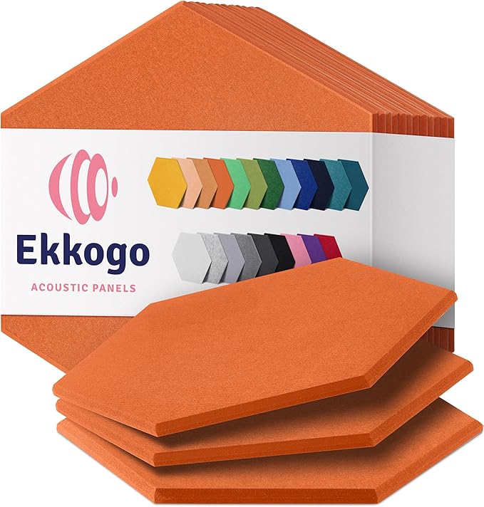 Acoustic Panels 12-Pack Soundproof Wall Panels 14"X12.1"X0.4" Sound Panels High Density Sound Dampening Panels - [Poppy Orange Hexagon]