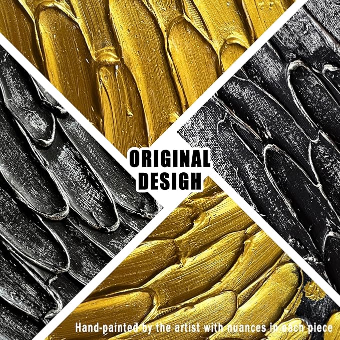 Abstract Painting Wall Art for Living Room Black and Gold Wall Art for Office 3D Textured Canvas Wall Decor for Bedroom Size 20 x 40 Inch