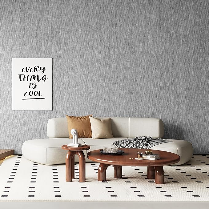 24"x393" Grey Grasscloth Peel and Stick Fabric Textured Contact Paper Removable Linen Wallpaper Vintage Matte Frosted Waterproof Sticky Wallpaper for Bedroom Bathroom Kitchen (Gray)