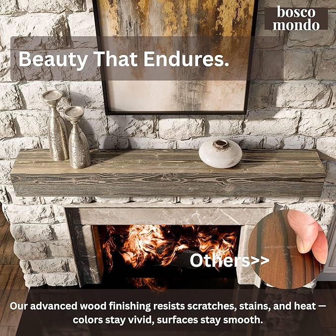 BoscoMondo Fireplace Mantel, Wall-Mounted 72 inch Floating Shelf for Wall, Tv Shelf, Rustic Shelf - 8x6x72 Olive