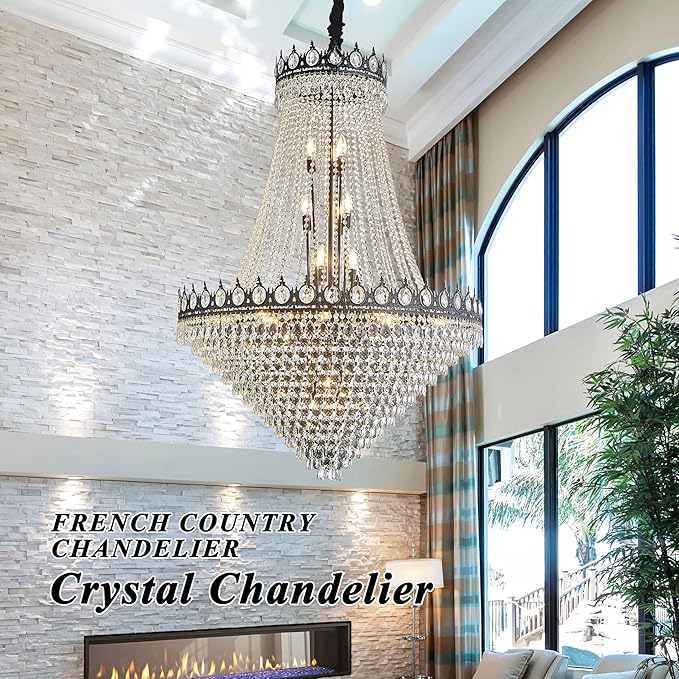 KoKo&Yukina 40" French Empire Black Crystal Chandelier - Modern Farmhouse Style, Adjustable Hanging for Living Room, Hallway, Foyer