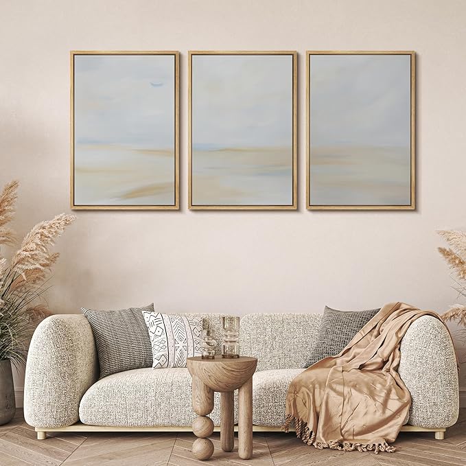 MUDECOR Framed Wall Art Print Set Minimalist Coastal Horizon in Soft Blue and Sand Colors Illustrations Modern Art Boho Decorative Chic for Living Room, Bedroom, Office - 16"x24"x3 Natural