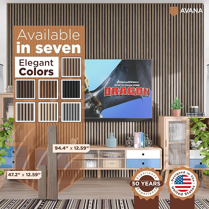 Avana Acoustic Wood Wall Panels – 94.4 x 12.6 Inch Natural Walnut Acoustic Panels 4 PCs – Wall Panels For Interior Wall Decor For Homes, Offices, Studios – Pleasing Decorative Wood Panels For Wall