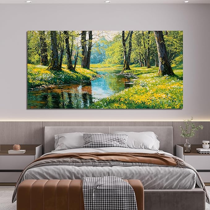 Canvas Oversized Wall Art Decor Large Wall Art Pictures for Living Room Modern Landscape Wall Art Prints Botanical Canvas Art Wall Decor Nature Forest Wall Art Decorations Bedroom Office Decor 29"X58"