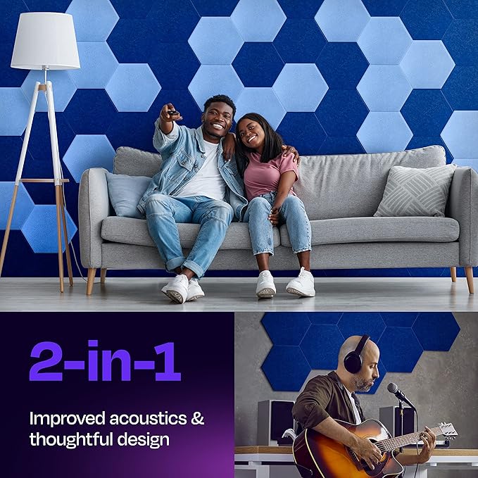 Acoustic Panels 12-Pack Soundproof Wall Panels 12"X10.4"X0.4" Sound Panels High Density Sound Dampening Panels - [Admiral Blue Hexagon]