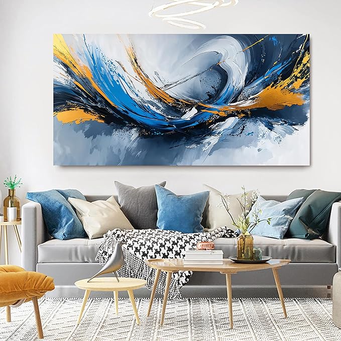 Canvas Wall Art Decor Modern Abstract Aesthetics Wall Art For Living Room Decor Gold And Blue Abstract Art Wall Decorations Artwork For Walls Canvas Prints For Bedroom Office Wall Decor 20×40 Inch