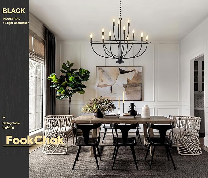 Black Chandelier 12 Light, Hallway Chandelier for Entryway High Ceiling Foyer Candle Chandeliers 36in Modern Farmhouse Light Fixture Chandeliers for Dining Room Master Bedroom Living Room