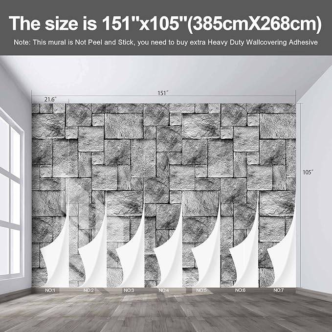 Brick Wallpaper Large Wall Mural for Living Room Bedroom (Papel tapiz para pared de habitatacion) 151" x 105" (It's not Peel and Stick)