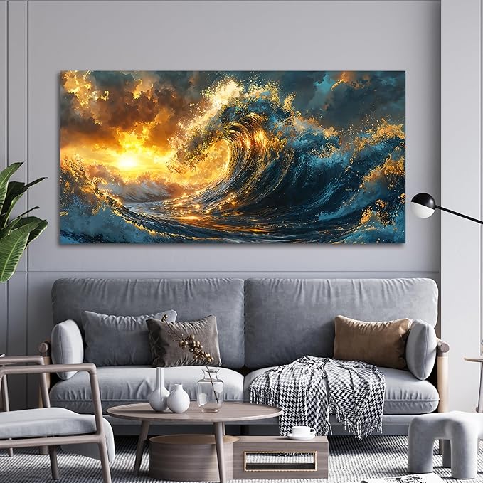 Canvas Wall Art Decor Sunshine Wave Canvas Wall Art Pictures For Living Room Decor Gold Modern Abstract Aesthetics Wall Art Decor Canvas Prints Artwork For Bedroom Office Wall Decor 20 X 40 Inch