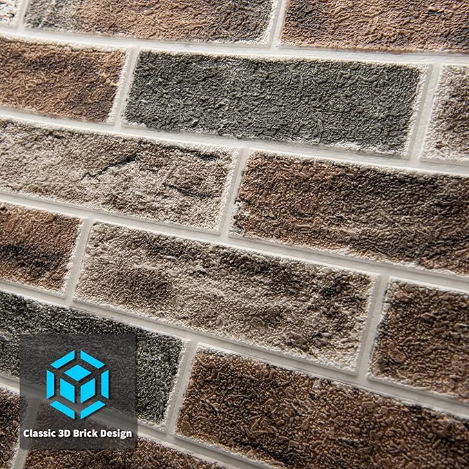 Art3d 10-Pack 52.5 Sq.Ft Faux Brick 3D Wall Panels Peel and Stick in Gray Brown, Self Adhesive Waterproof Foam Wallpaper for Bedroom, Bathroom, Kitchen