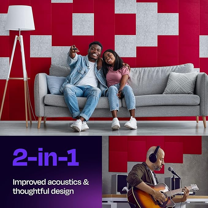 Acoustic Panels 12-Pack Soundproof Wall Panels 12"X12"X0.4" Sound Panels High Density Sound Dampening Panels - [Candy Red Square]