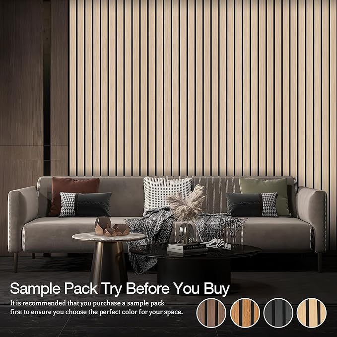 4-Pack 4.7" x 5.9" Wood Slat Wall Panel, Soundproof Wooden Paneling for Interior Wall Decor, Wood Slat Acoustic Panels for Wall- 4 Colors Samples Pack