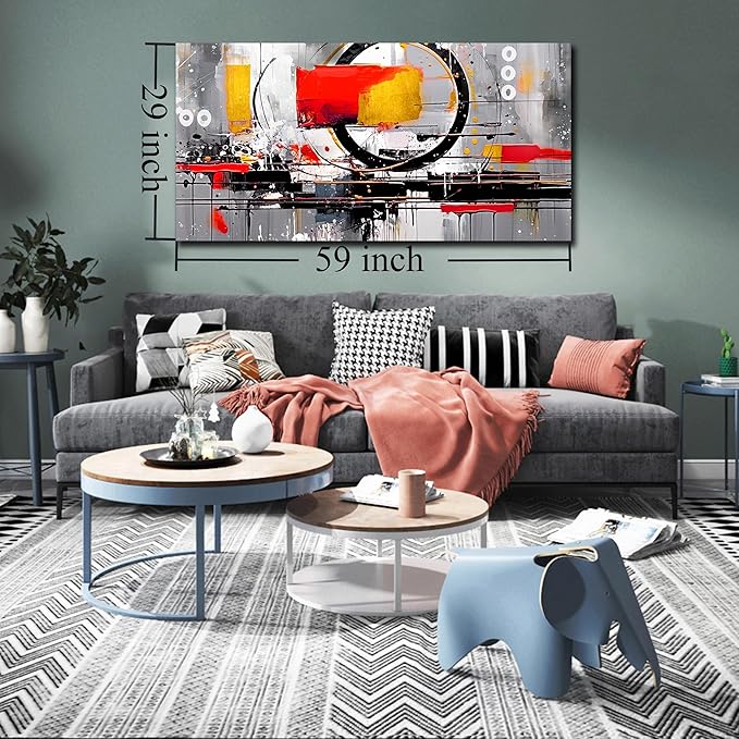 Abstract Art Work for Wall Decor - Colorful Living Room Paintings for Wall Decor Ready to Hang Size 29" x 59"