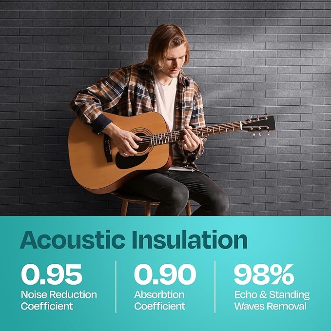 Acoustic Panels 18-Pack Soundproof Wall 12"X12"X0.4" Brick Style Premium Sound Dampening Easy Self Adhesive Installation - [Pebble Gray]