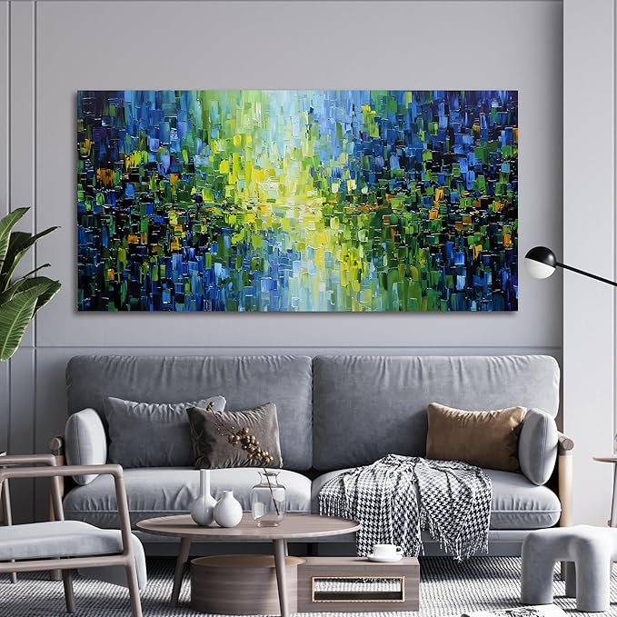 Abstract Canvas Art Wall Decor Canvas Wall Art Decor Large Modern Wall Art For Living Room Green Abstract Wall Art Prints Oversized Blue Wall Art Decor Art Work for Walls Bedroom Office Decor 29"X58"