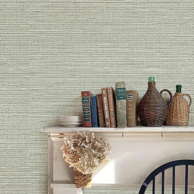 JiffDiff Grasscloth Wallpaper Peel and Stick Cream Grassweave Stick on Wallpaper Textured Self Adhesive Contact Paper 17.3"x118"