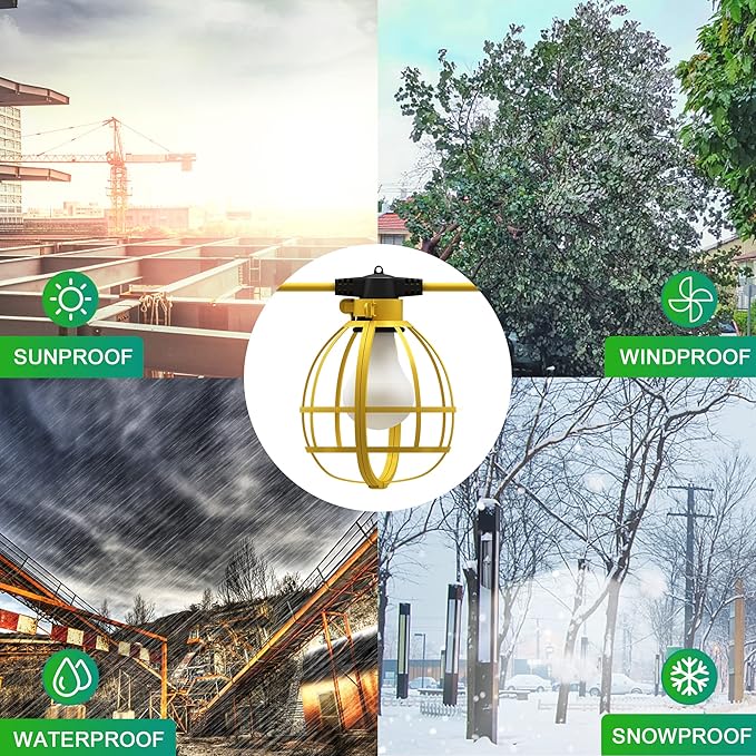 LEDIARY 100FT Construction String Lights, 10 Bulbs 100W 10500LM String Work Lights with 10 Medium Base Sockets, Linkable Jobsite Lights, Weatherproof Temporary Lighting Indoor&Outdoor