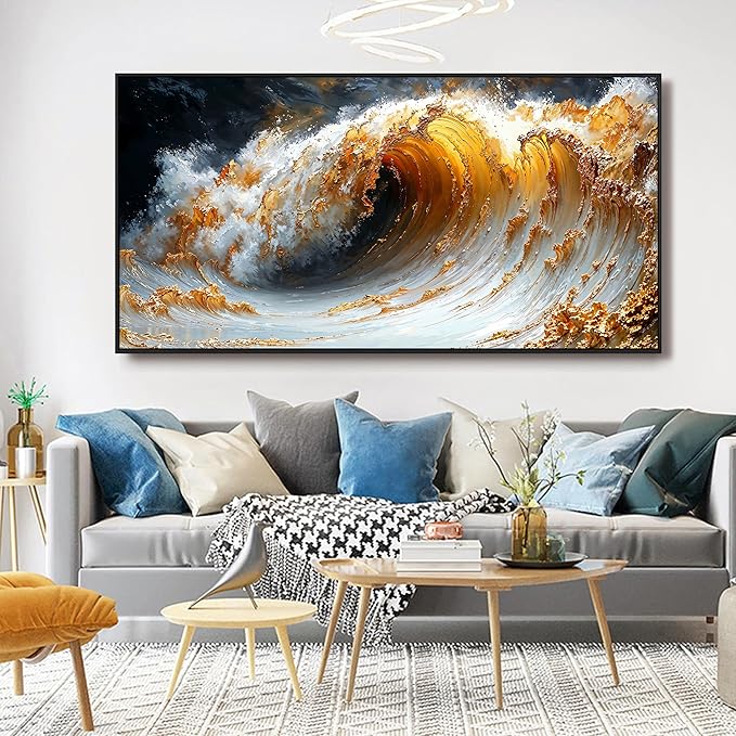 Canvas Wall Art Decor Large Wall Art for Living Room Large Framed Artwork for Walls Modern Abstract Wall Art Prints Gold Wave Wall Art Pictures Art Work for Wall Decor Bedroom Office Decor 29" X 59"